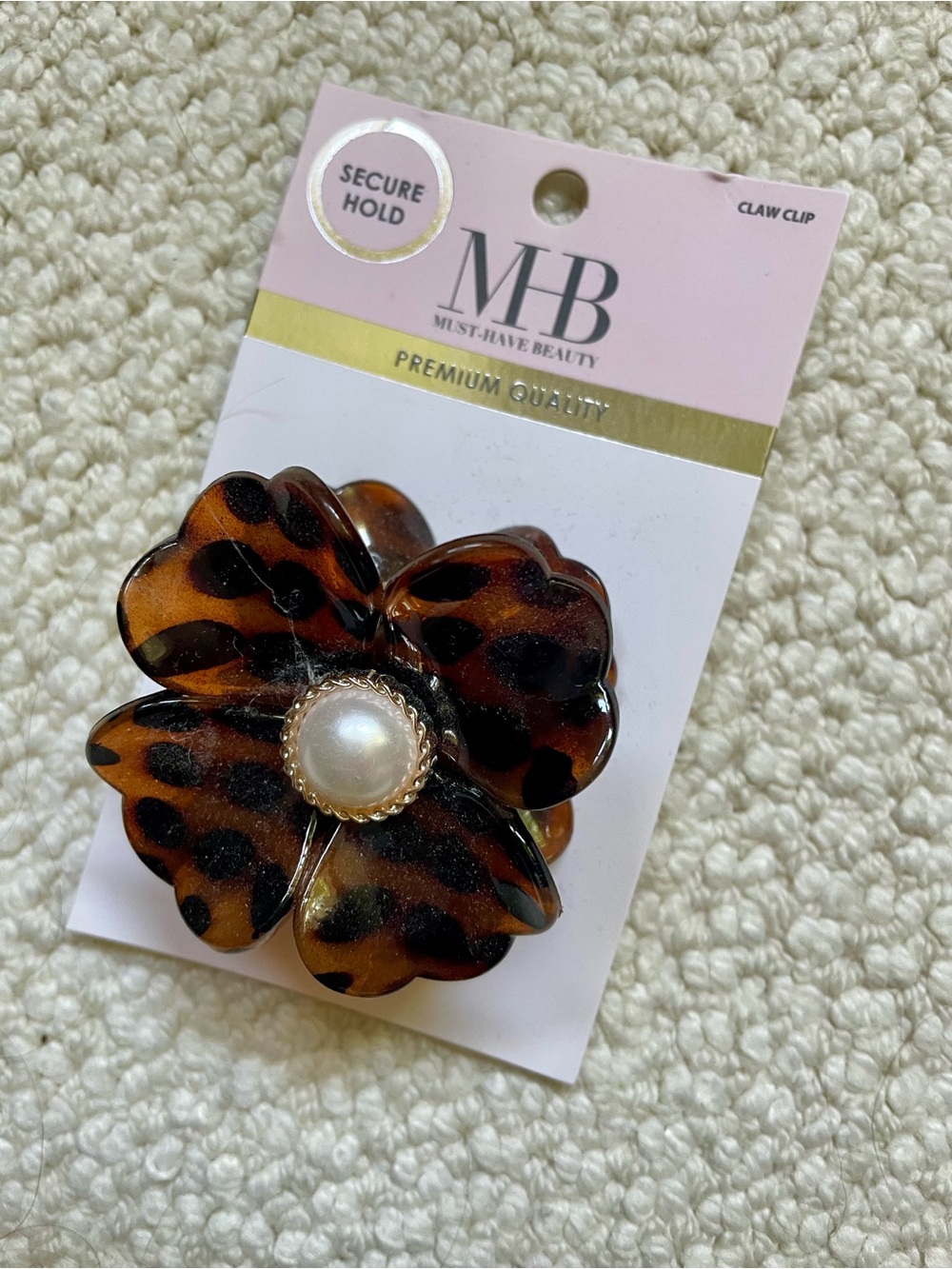 MHB Faux Pearl Tortoise Shell Flower Hair Claw Clip